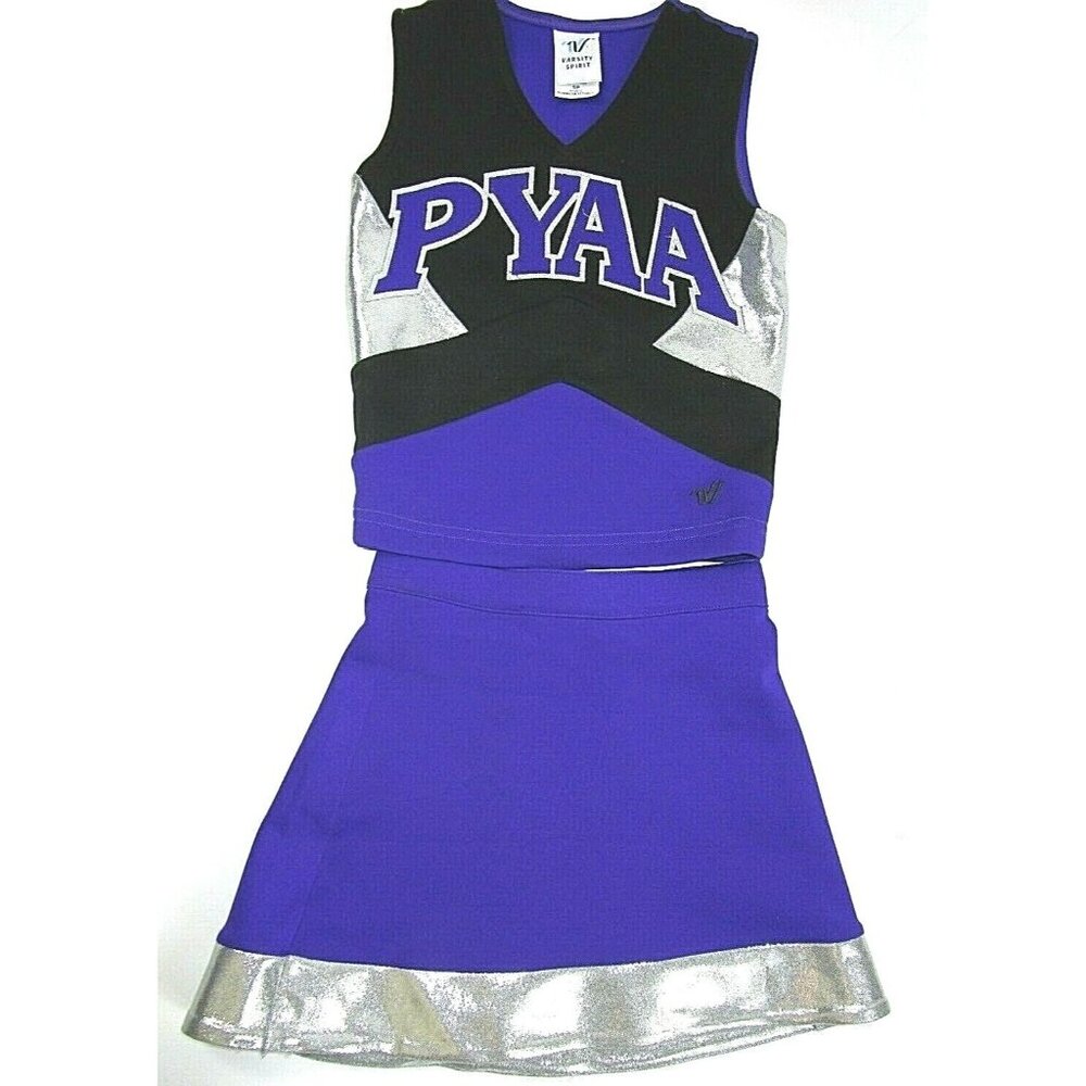 NEW Child Cheerleader Uniform Outfit Costume 28 Top 22 Waist Purple Blk Sparkle